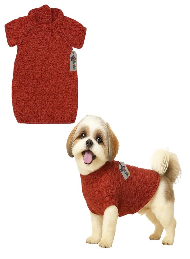 ويستيرن إرا كنزة صوفية محبوكة يدويًا للكلاب من سلالة شيه تزو، مستوحاة من العصر الغربي | طقم ملابس دافئ وناعم للكلاب في الطقس البارد | كنزة مريحة برقبة عالية قابلة للتمدد | ملابس مريحة للحيوانات الأليفة في الشتاء | ملابس أنيقة | بني - Image 1